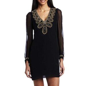 FRENCH CONNECTION Black Beaded Long Sleeve Dress Size 4